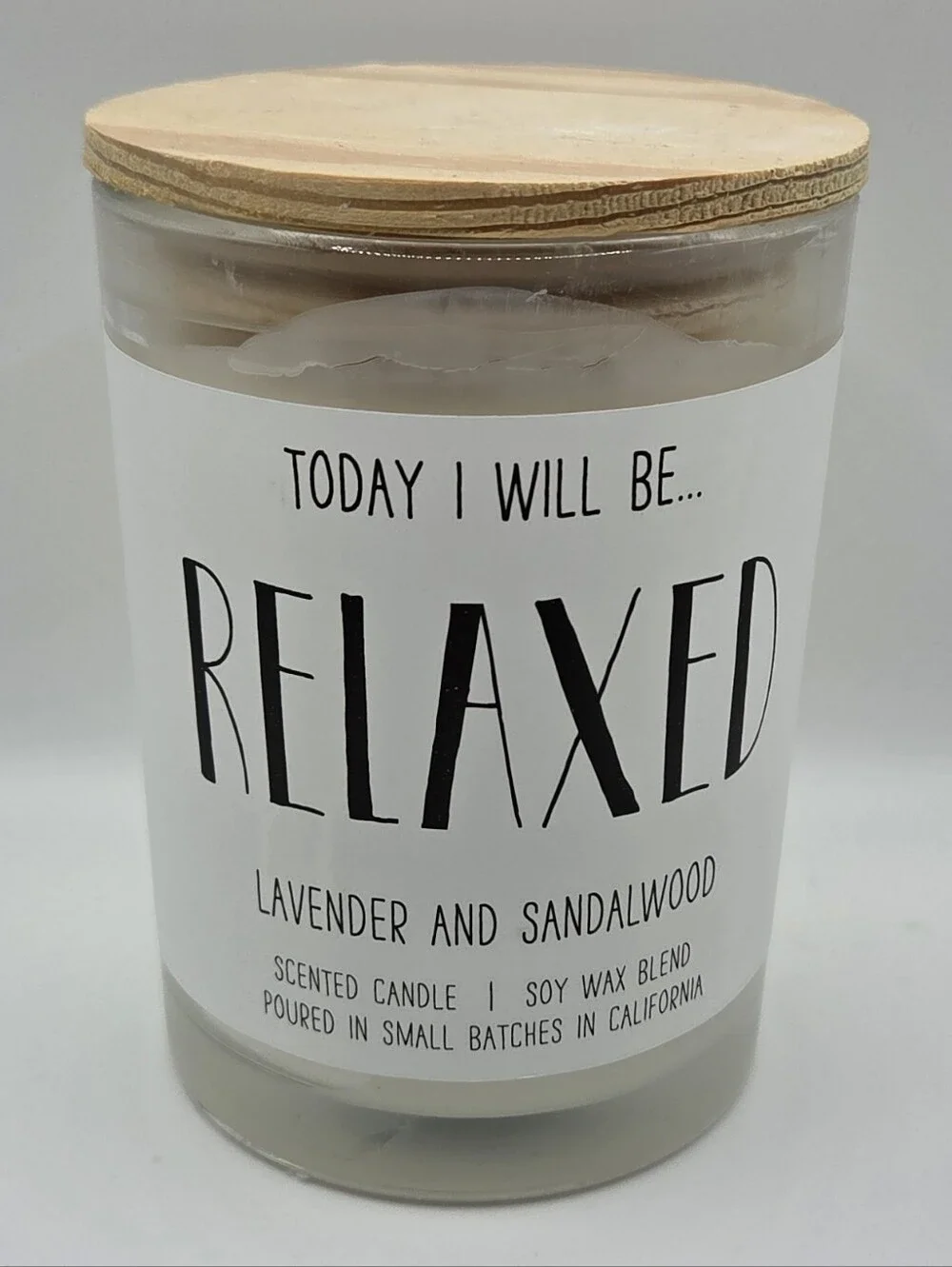 Leoben Co Relaxed Lavender Sandalwood Soy Wax Blend Candle Wood Lid 9oz